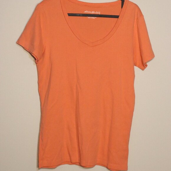 Eddie Bauer short sleeved, orange peach tshirt, v neck, size Large - Picture 8 of 8